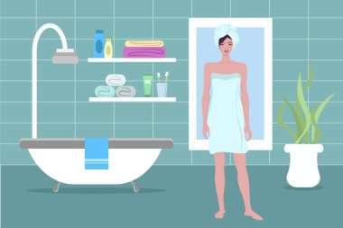        Banyoda havlu giymiş bir kız.