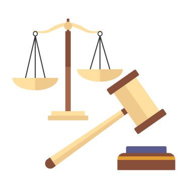 Adalet terazisi ve Başkan 'ın çekici, düz çizim.