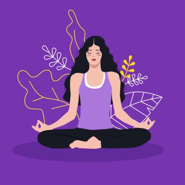 Kız meditasyon pozunda oturuyor.