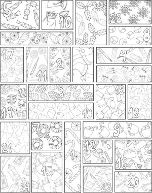 Christmas coloring book advent calendar with different patterns clipart
