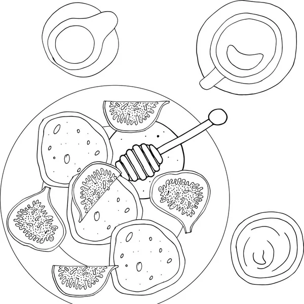 Антистрессовый Завтрак Блинчиков Инжиром — стоковый вектор