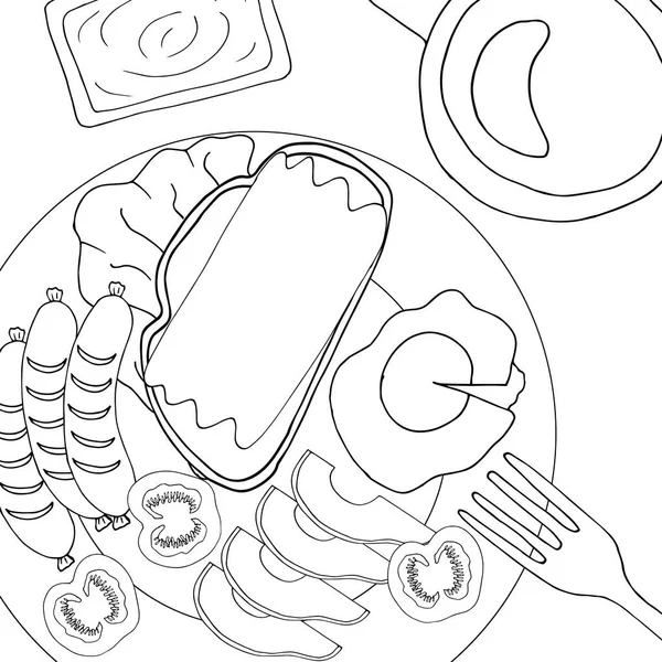 Антистрессовый Завтрак Колбас Сэндвичей Яиц — стоковый вектор
