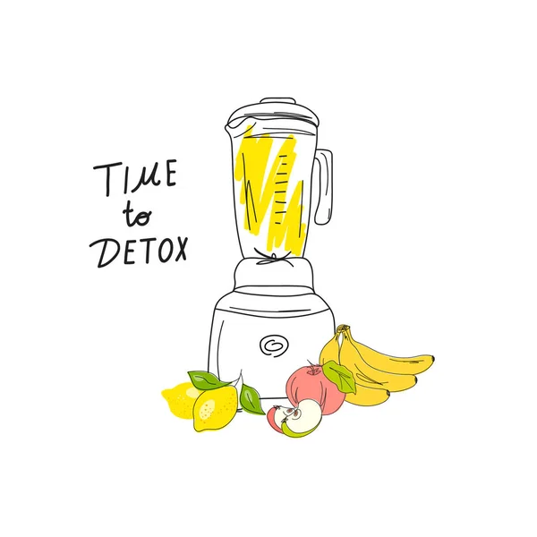 Smoothies Detox Cocktail Dag Poster Doodle Stijl Voedingsverwerker Mixer Blender — Stockvector