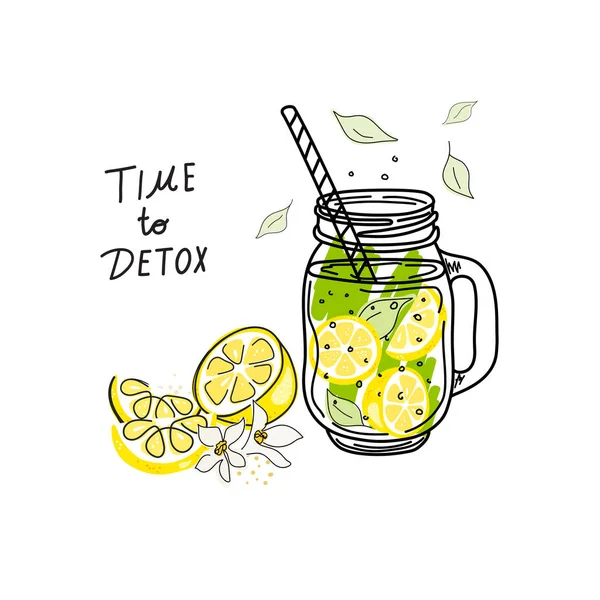 Smoothies Oder Detox Cocktail Poster Doodle Stil Set Von Handgezogenen — Stockvektor