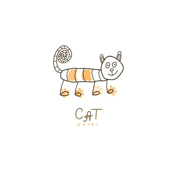 Kucing Cartoon Membuat Sketsa Gambar Hewan Scribble Gambar Tangan Doodle - Stok Vektor