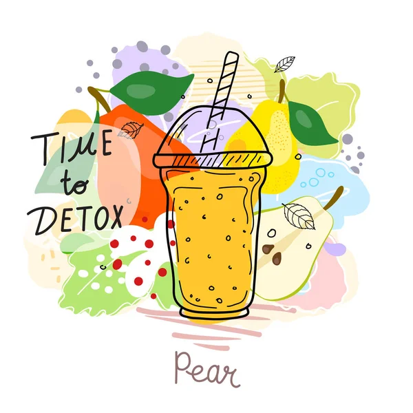 Smoothies Detox Cocktail Day Poster Στυλ Doodle Σετ Από Χειροποίητα — Διανυσματικό Αρχείο