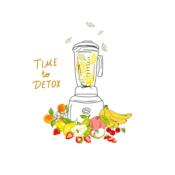 Smoothies Detox Cocktail Dag Poster Doodle Stijl Voedingsverwerker Mixer Blender — Stockvector