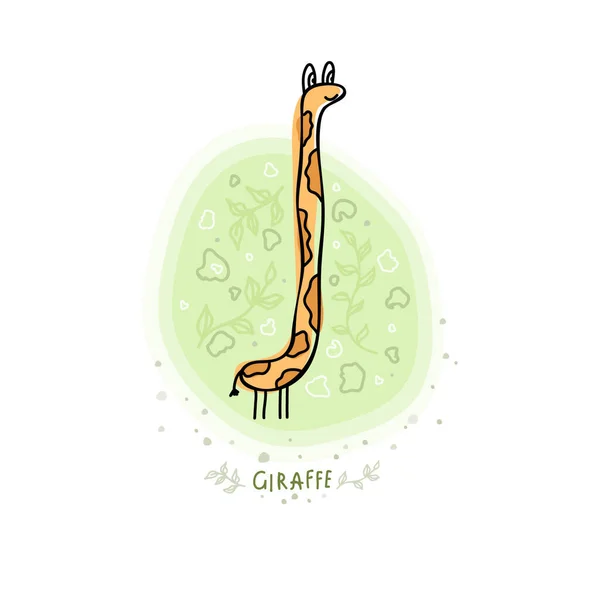 Doodle Croquis Une Girafe Girafe Vectorielle Dessin Animé Pet Animal — Image vectorielle