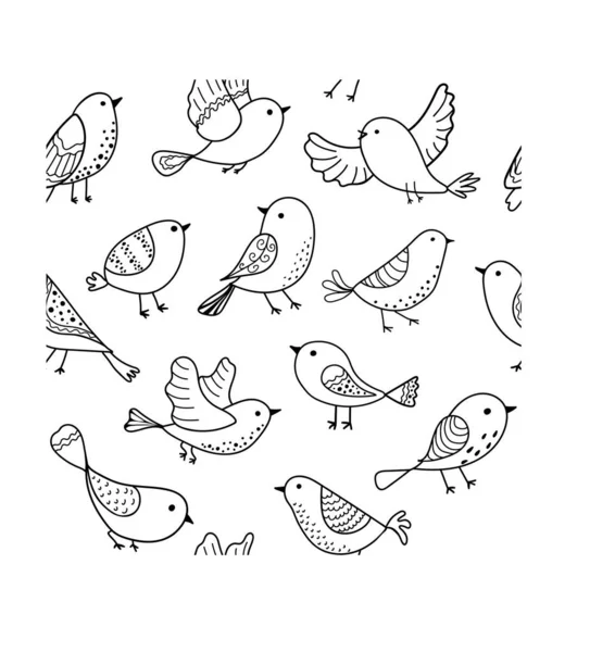 Patrón Inconsútil Pájaro Garabato Colorido Colección Pájaros Planos Dibujados Mano — Vector de stock