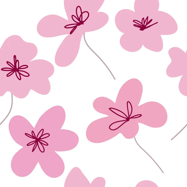花のグラフィックスクリブルデザイン シームレスなパターン 抽象最小限の花 美しい花の背景 テキスタイル 壁紙のためのベクトルアートイラスト 手描き 手書き — ストックベクタ