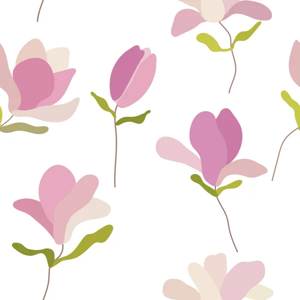マグノリア 花のグラフィックスクリブルデザイン シームレスなパターン 抽象最小限の花 美しい花の背景 テキスタイル 壁紙のためのベクトルアートイラスト 手描き 手書き — ストックベクタ