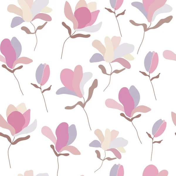 マグノリア 花のグラフィックスクリブルデザイン シームレスなパターン 抽象最小限の花 美しい花の背景 テキスタイル 壁紙のためのベクトルアートイラスト 手描き 手書き — ストックベクタ