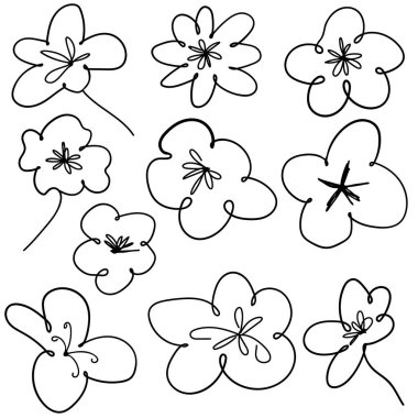 Floral graphic design. Illustration. Vector set of floral elements with hand drawn flowers. Scribble. Flower sketch with black and white line art. Handwriting. 