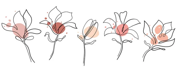 Handgezeichnete Magnolienblüte Kontinuierliche Linienkunst Magnolienblütenskizze Mit Schwarz Weißer Linienzeichnung Vektorgrafik — Stockvektor