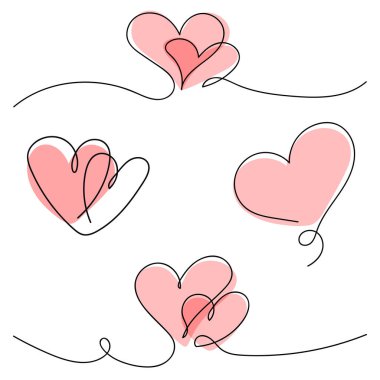 Sürekli çizgilerle çizilmiş bir kalp. Minimalist kalp koleksiyonu. Karalama tarzında bir aşk konsepti. El yazısı.