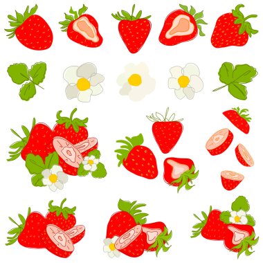 Yeşil yapraklı çilek karikatür çizimi