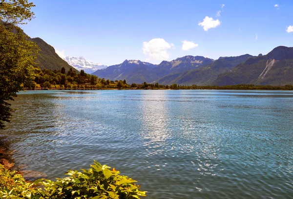 Dia Ensolarado Lago Geneve Suíça — Fotografia de Stock