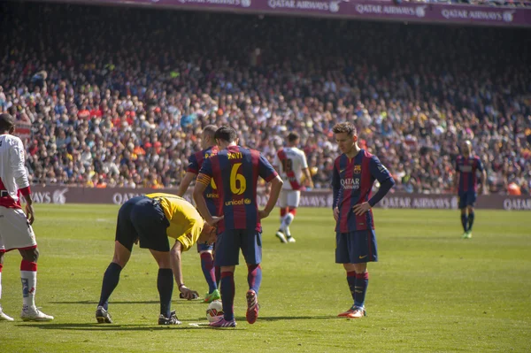 Podczas meczu Fc Barcelona - Rayo Vallecano — Zdjęcie stockowe