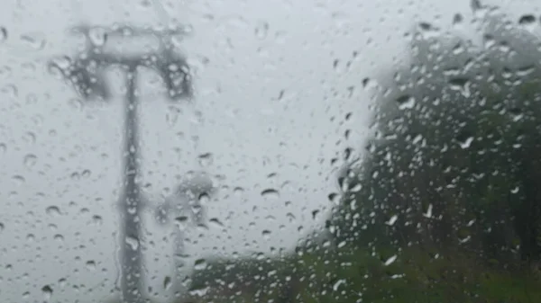 Teleférico Niebla Densa Vista Desde Cabina Cubierta Gotas Krasnaya Polyana — Foto de Stock