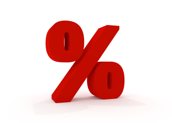 Red 3D percent sign isolated on white background