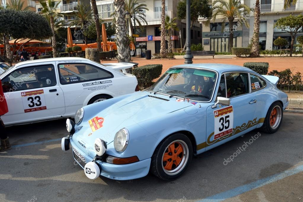 The oldest rally in spain, 63 Rally Costa Brava. FIA European Historic Sporting Rally Champ. Lloret de Mar - Girona. Rally of vintage cars exhibition sea  -  Stock Editorial Photography