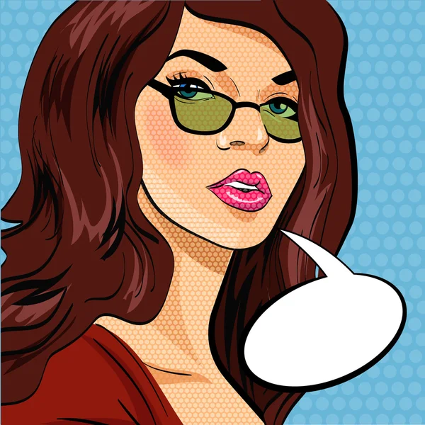 Pop art vector illustration of a woman.   With speech bubble. — Stock Vector