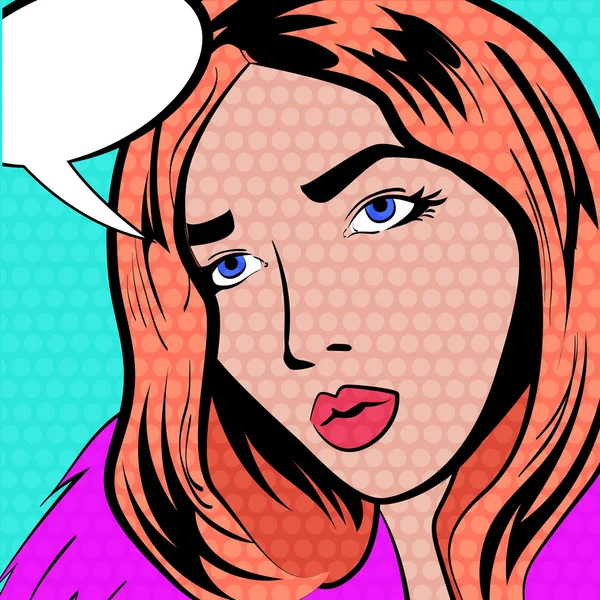 Pop art vector illustration of a woman.   With speech bubble. — Stock Vector