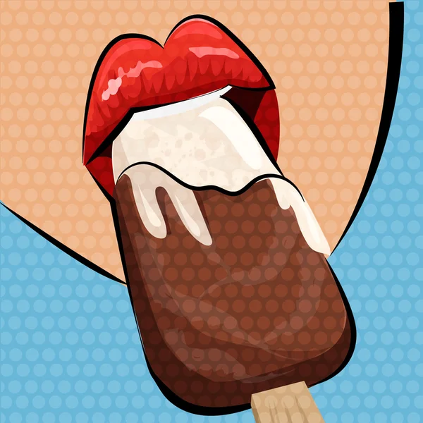 Ice scream and lips. Pop art style. Vector illustration — Stock Vector