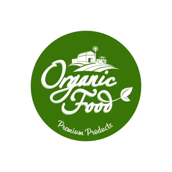 Emblema de alimentos frescos agrícolas naturais orgânicos. Ilustração vetorial —  Vetores de Stock