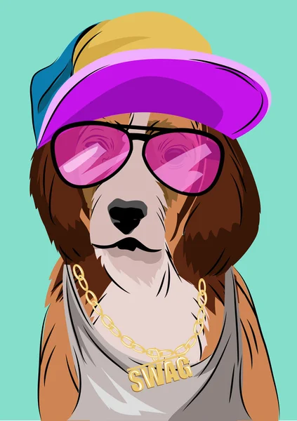 Perro vestido con estilo hip hop, ilustración vectorial — Vector de stock