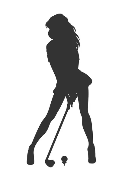 Silhueta de esporte bela mulher golfista pronto para bater a bola . — Vetor de Stock