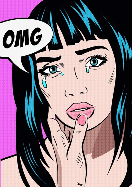 Ragazza che piange faccia da donna. Pop art in stile retrò. Le emozioni umane — Vettoriale Stock