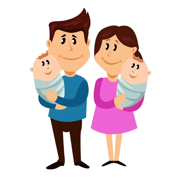 Happy family with newborn twins. Vector illustration — Stock Vector