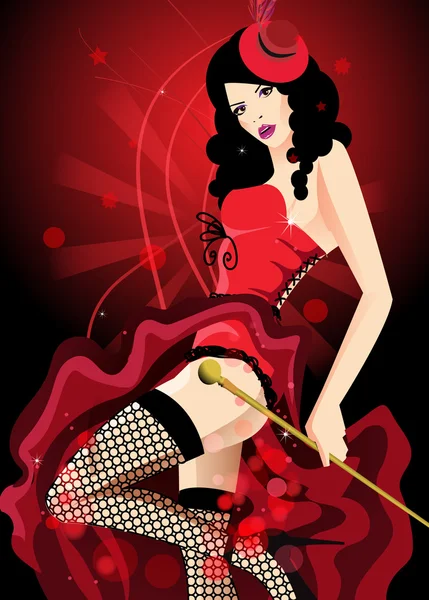 Cabaret dansare i en röd korsett. — Stockfoto