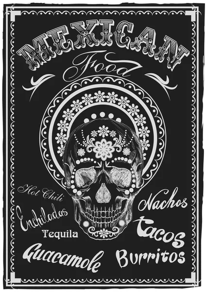 Vintage Mexican Food Poster. Skull Muerto. — Stock Photo, Image