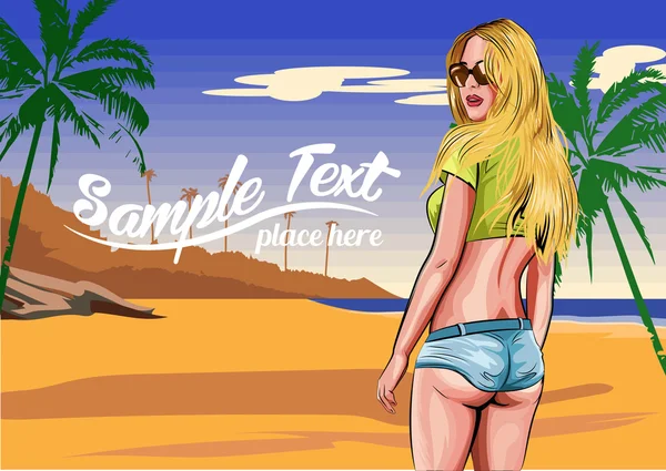 Mode sexy Mädchen auf einem Strand-Hintergrund. Vektorillustration. — Stockvektor