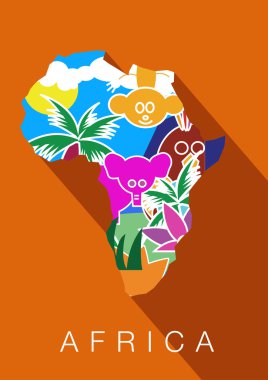Afrika. Hayvanlar sınırları içinde görüntüde kıta, silüeti. Vektör çizim.