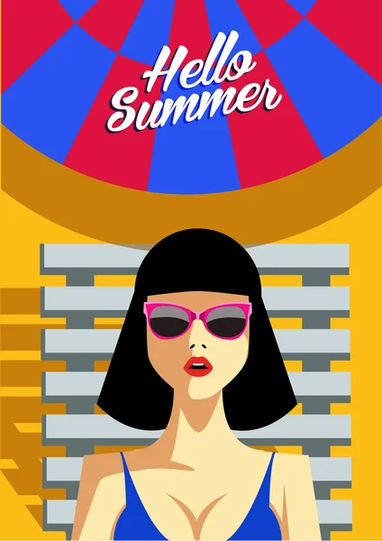 Mujer acostada en una silla de playa en gafas de sol Ilustración vectorial conceptual . — Vector de stock