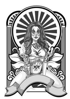 Vektör Illustration güzel bir kadın. Chicano dövme stil.