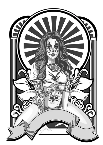 Ilustración vectorial de una hermosa mujer. estilo tatoo chicano . — Vector de stock