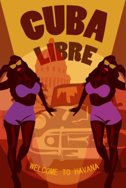 Küba retro poster için hoş geldiniz. Cuba Libre. Vektör stok.