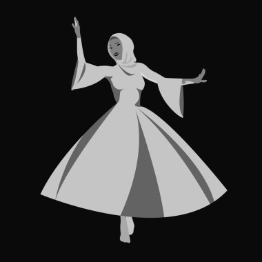Vektör çizim ulusal kostümleri dans beyaz bir kadın. Lezginka dansçı.