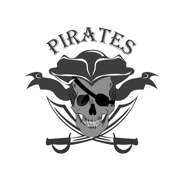 Pirate Skull and crossed sabers badge, symbol. — Stock Vector