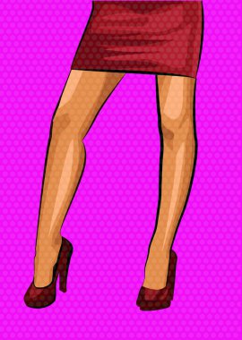 Seksi kadın ayak üzerinde kırmızı yüksek topuklu ayakkabılar. Vektör çizim.