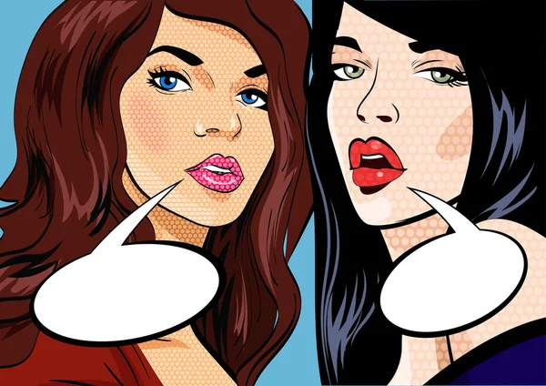 Zwei Pop-Art-Freundinnen sprechen, Comic-Kunst-Illustration im Vektorformat — Stockvektor