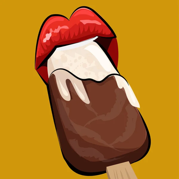 Ice scream and lips. Pop art style. Vector illustration — Stock Vector