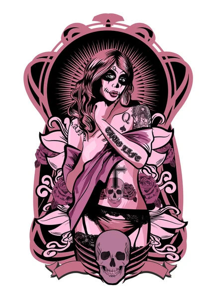 Ilustração vetorial de uma mulher bonita. Estilo de tatuagem Chicano . —  Vetores de Stock