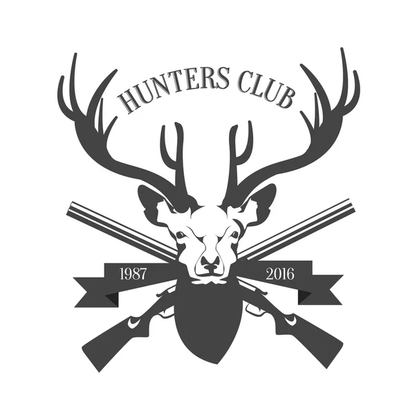 Hunting Club Logo Template. Deer Head and horns Silhouette Isolated On White Background. Vector illustration — Stock Vector