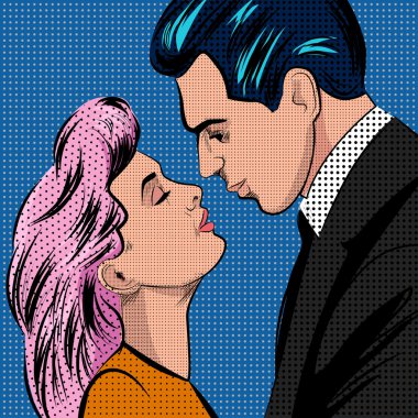 Pop Art stil illüstrasyon öpüşen çift.