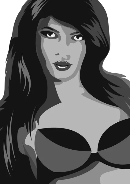 Donna sexy in bianco e nero con reggiseno. Illustrazione vettoriale — Vettoriale Stock